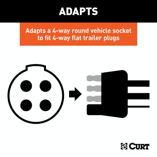 CURT 57224 Electrical Adapter (4-Way Round Vehicle to 4-Way Flat Trailer)