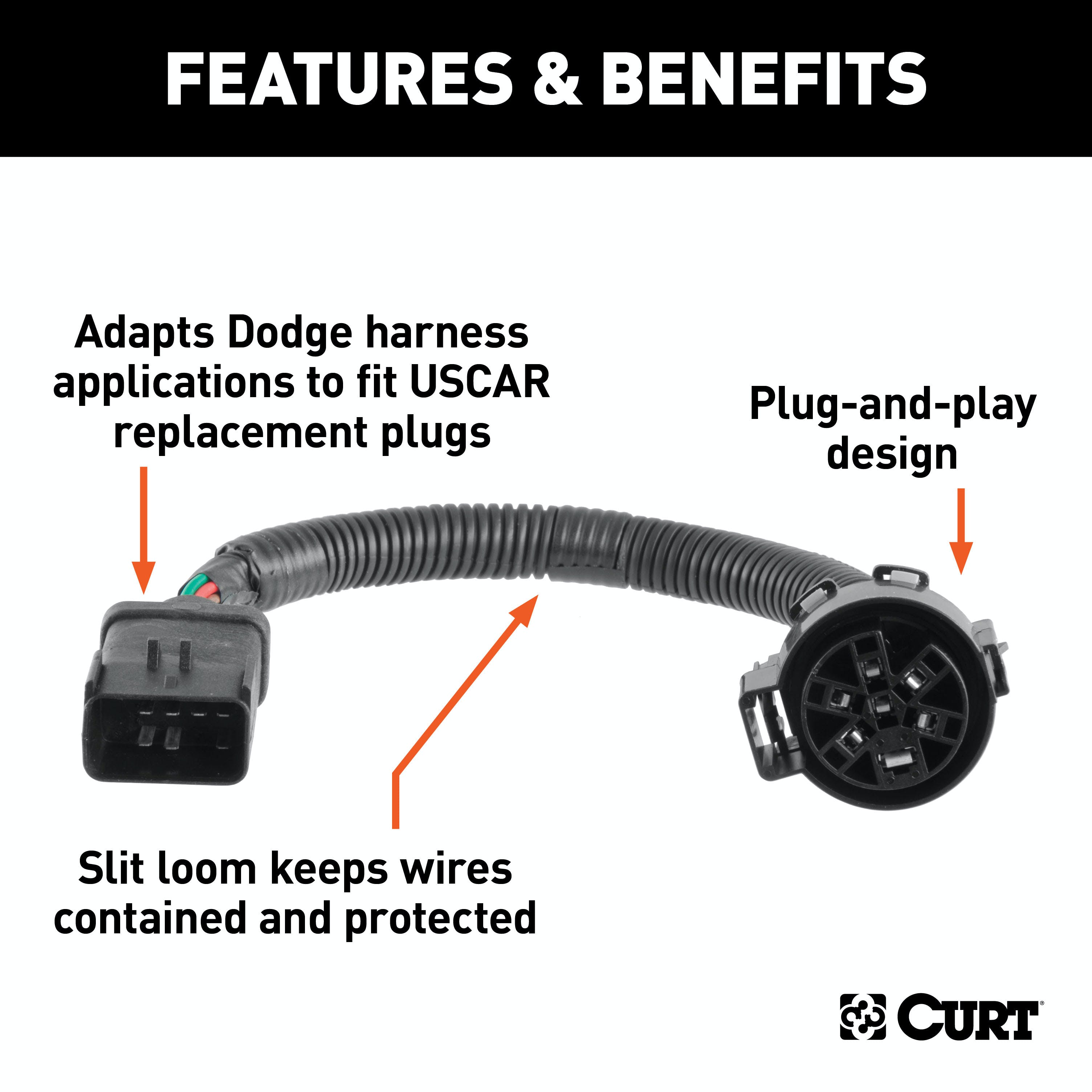 CURT 57300 8-Prong Factory Harness Adapter (Rectangular 8-Prong to USCAR Socket)