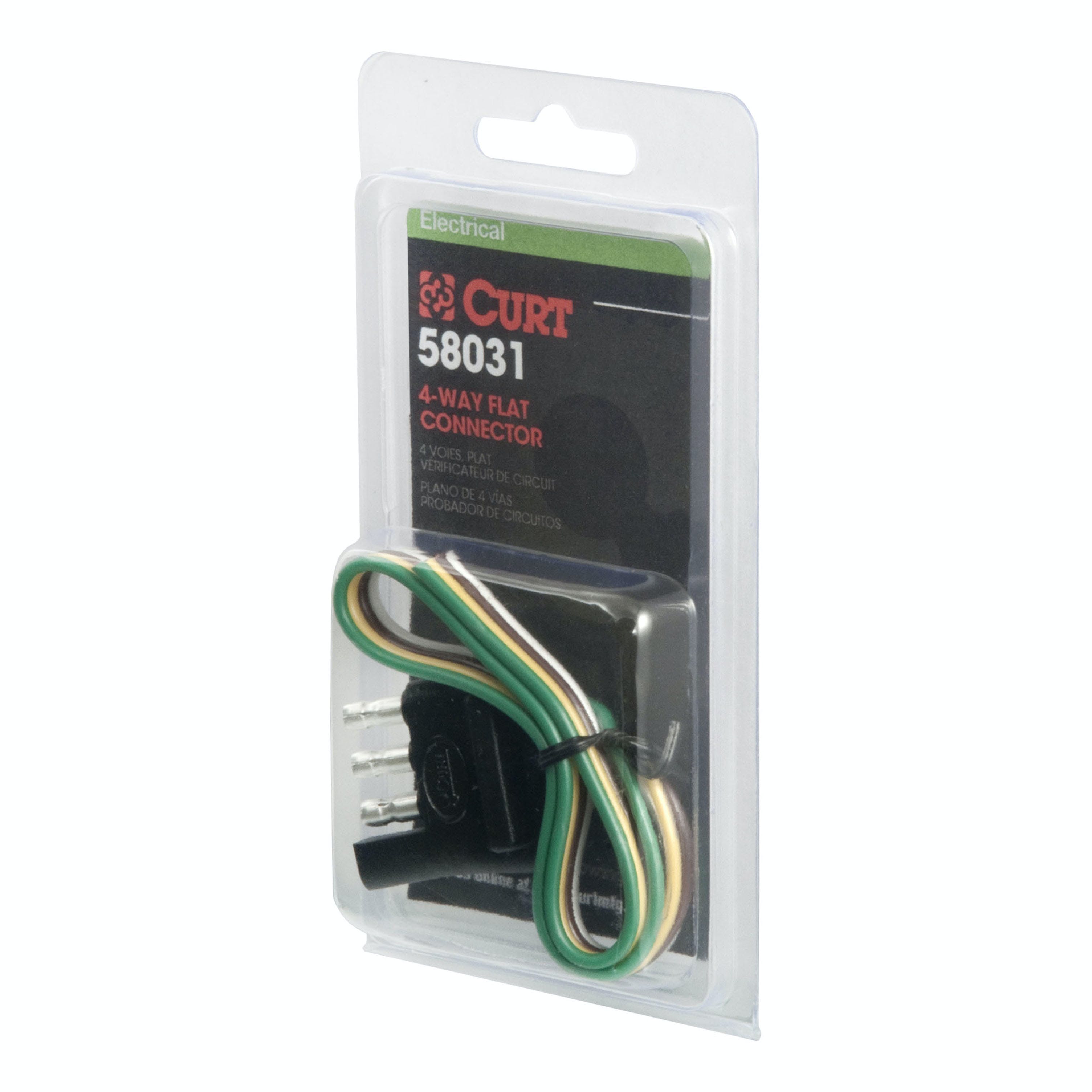CURT 58031 4-Way Flat Connector Plug with 12 Wires (Trailer Side, Packaged)