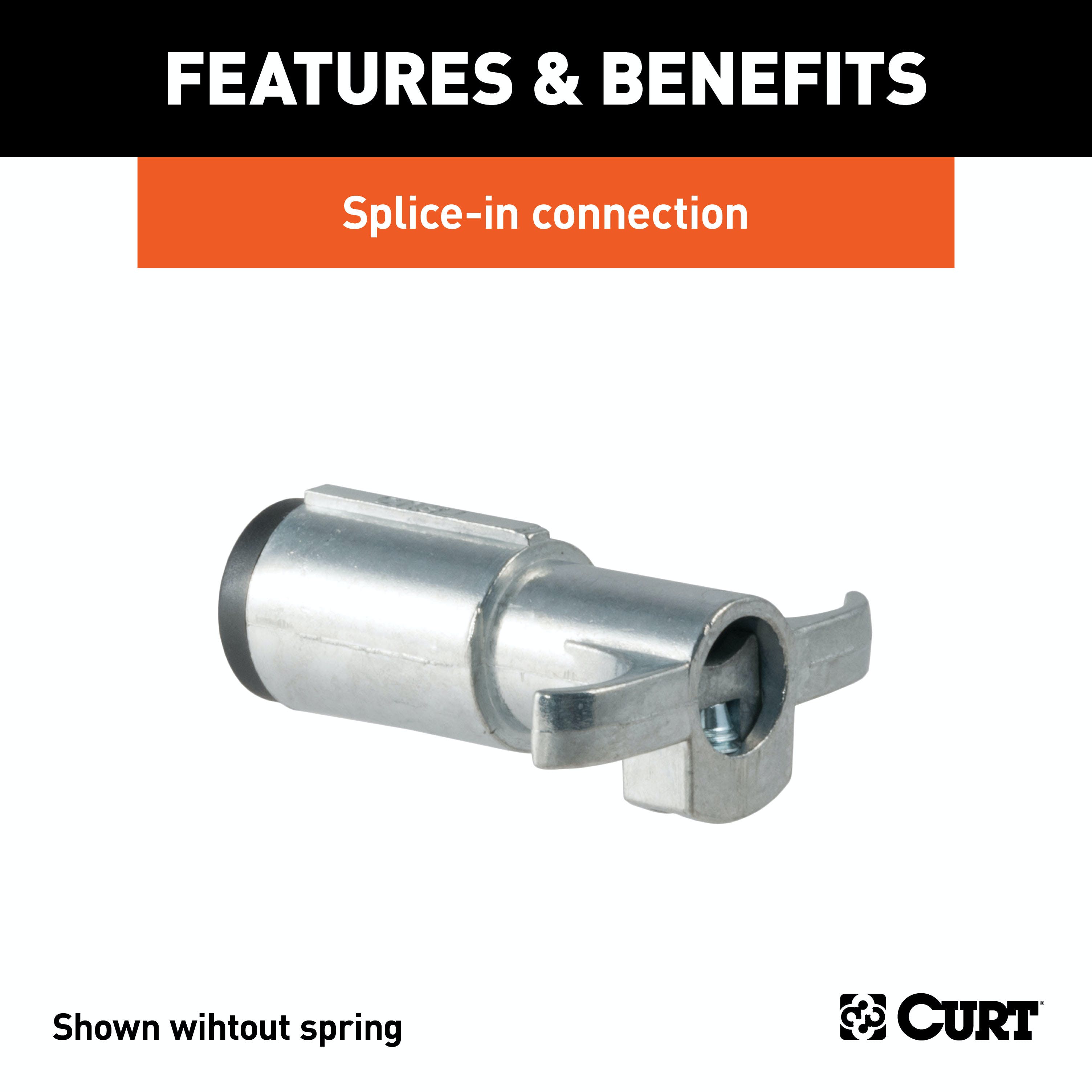 CURT 58083 6-Way Round Connector Plug with Spring (Trailer Side, Packaged)