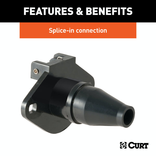 CURT 58130 6-Way Round Connector Socket (Vehicle Side, Black Plastic)