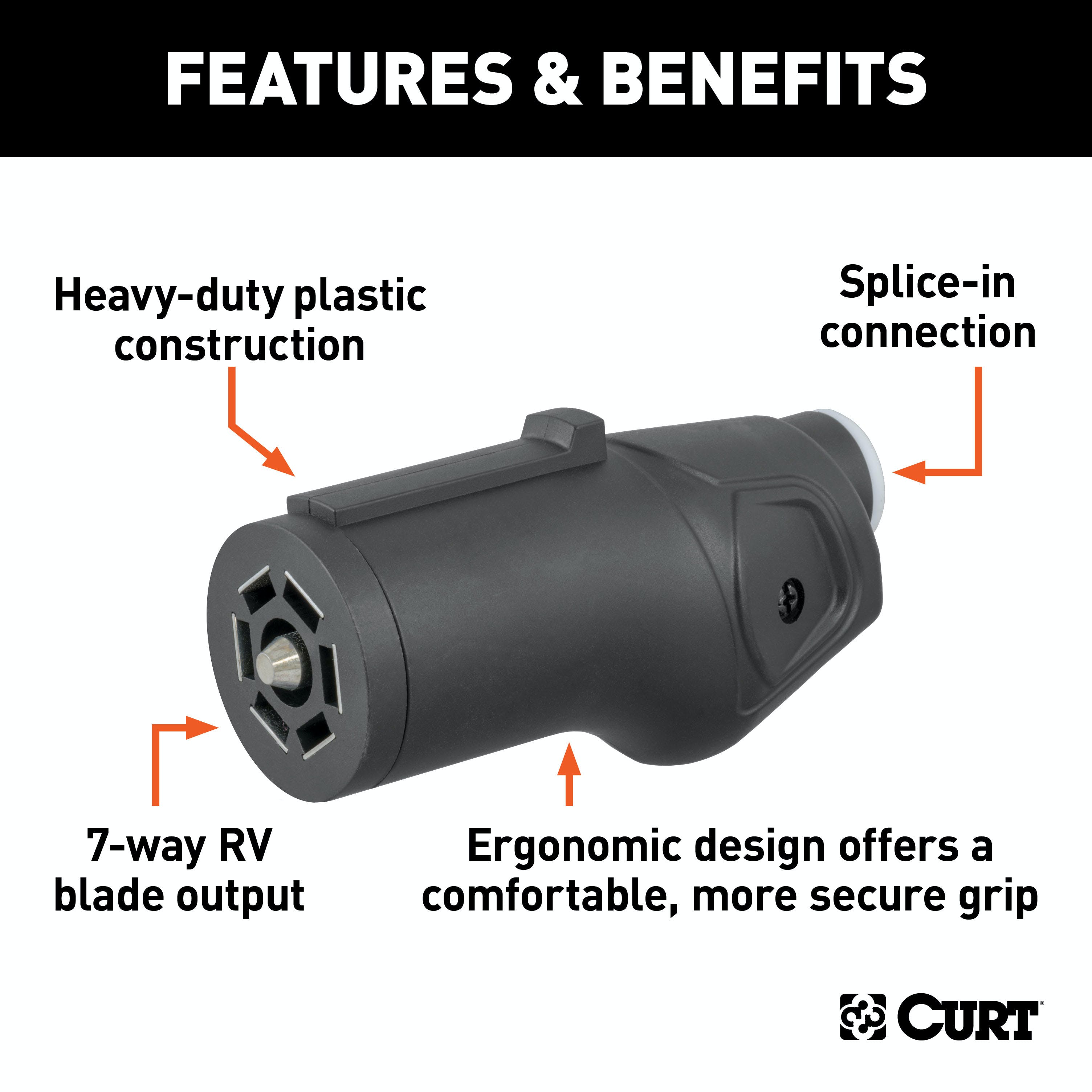 CURT Heavy-Duty 7-Way RV Blade Style Connector Plug for Trailer Side 58145