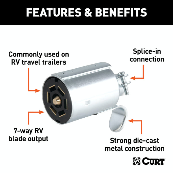 CURT 58190 7-Way RV Blade Connector Plug (Trailer Side, Diecast Metal)