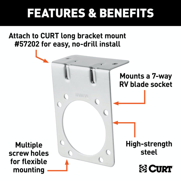 CURT 58230 Connector Mounting Bracket for 7-Way RV Blade (Zinc)