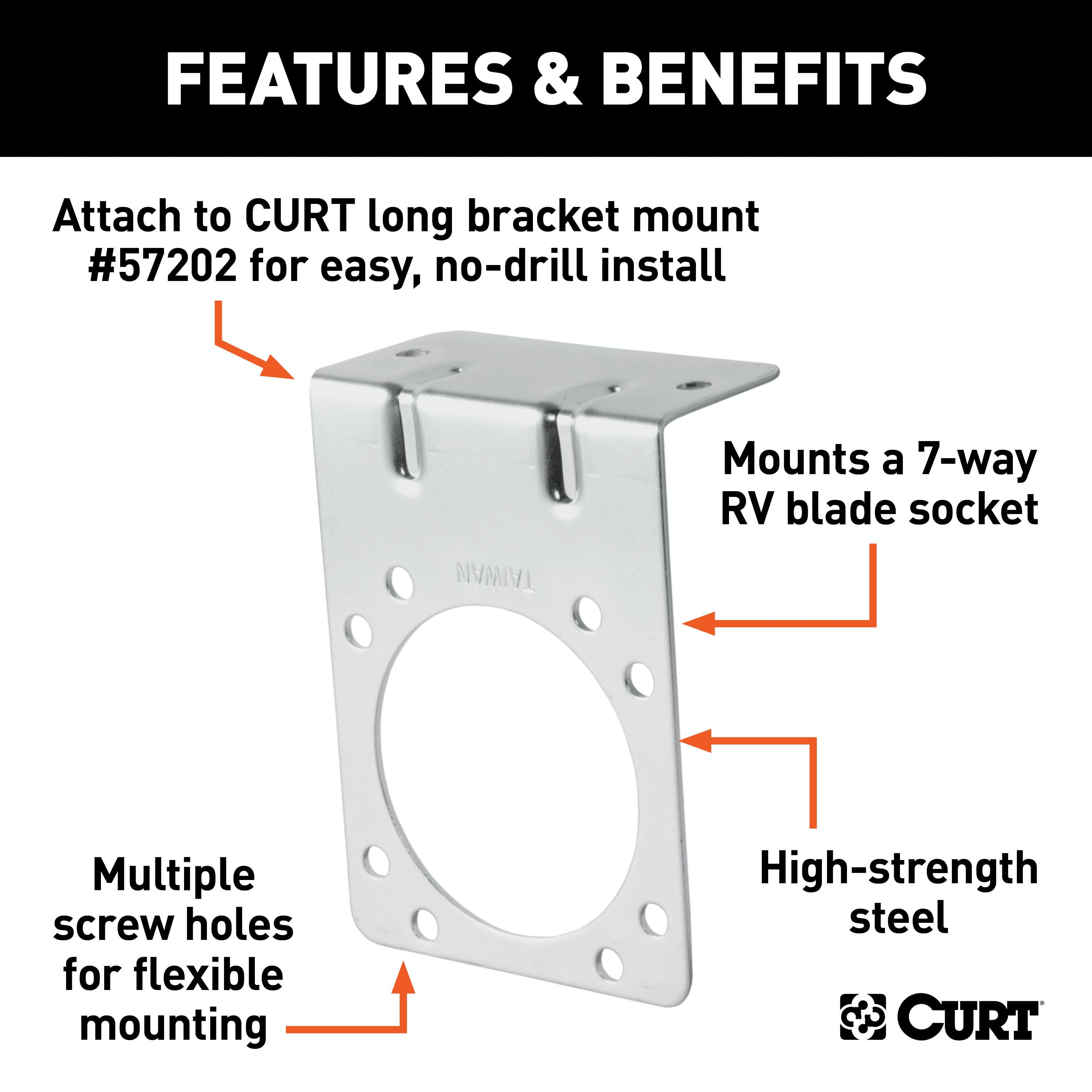 CURT 58231 Connector Mounting Bracket for 7-Way RV Blade (Zinc, Packaged)