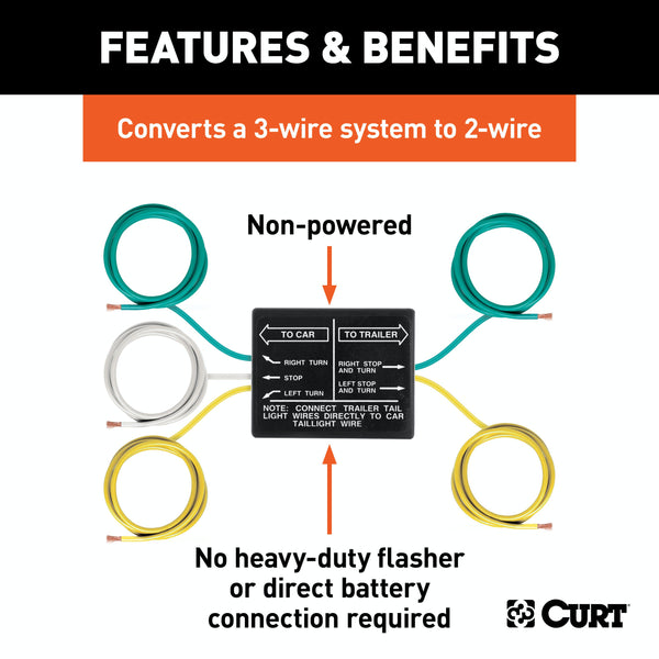 CURT 58240 Non-Powered 3-to-2-Wire Taillight Converter (Bulk)