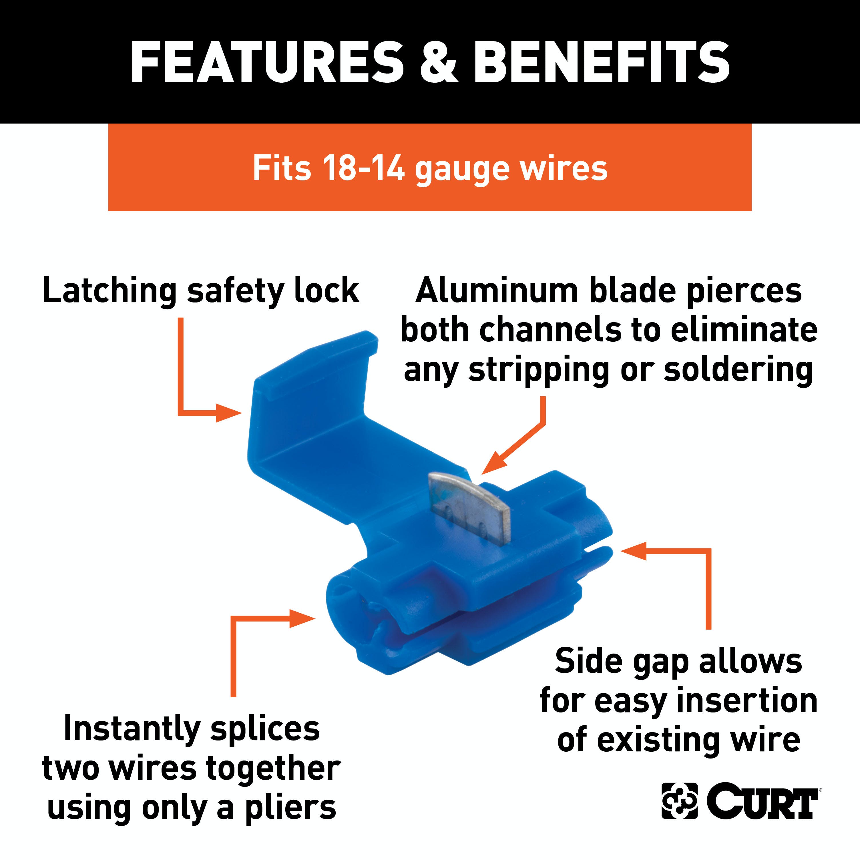CURT 58280 Snap Lock Tap Connectors (18-14 Wire Gauge, 100-Pack)