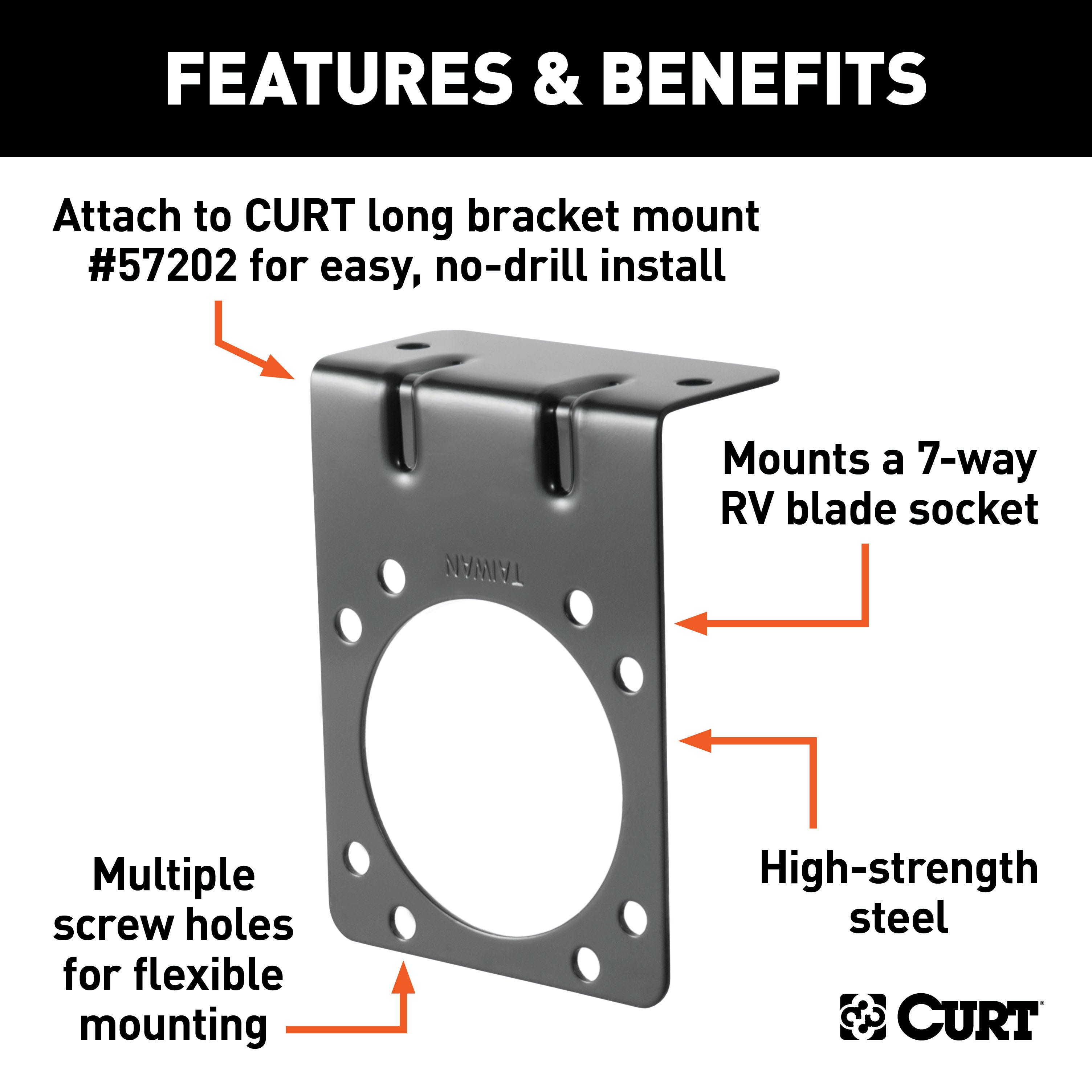 CURT 58291 Connector Mounting Bracket for 7-Way RV Blade (Black, Packaged)