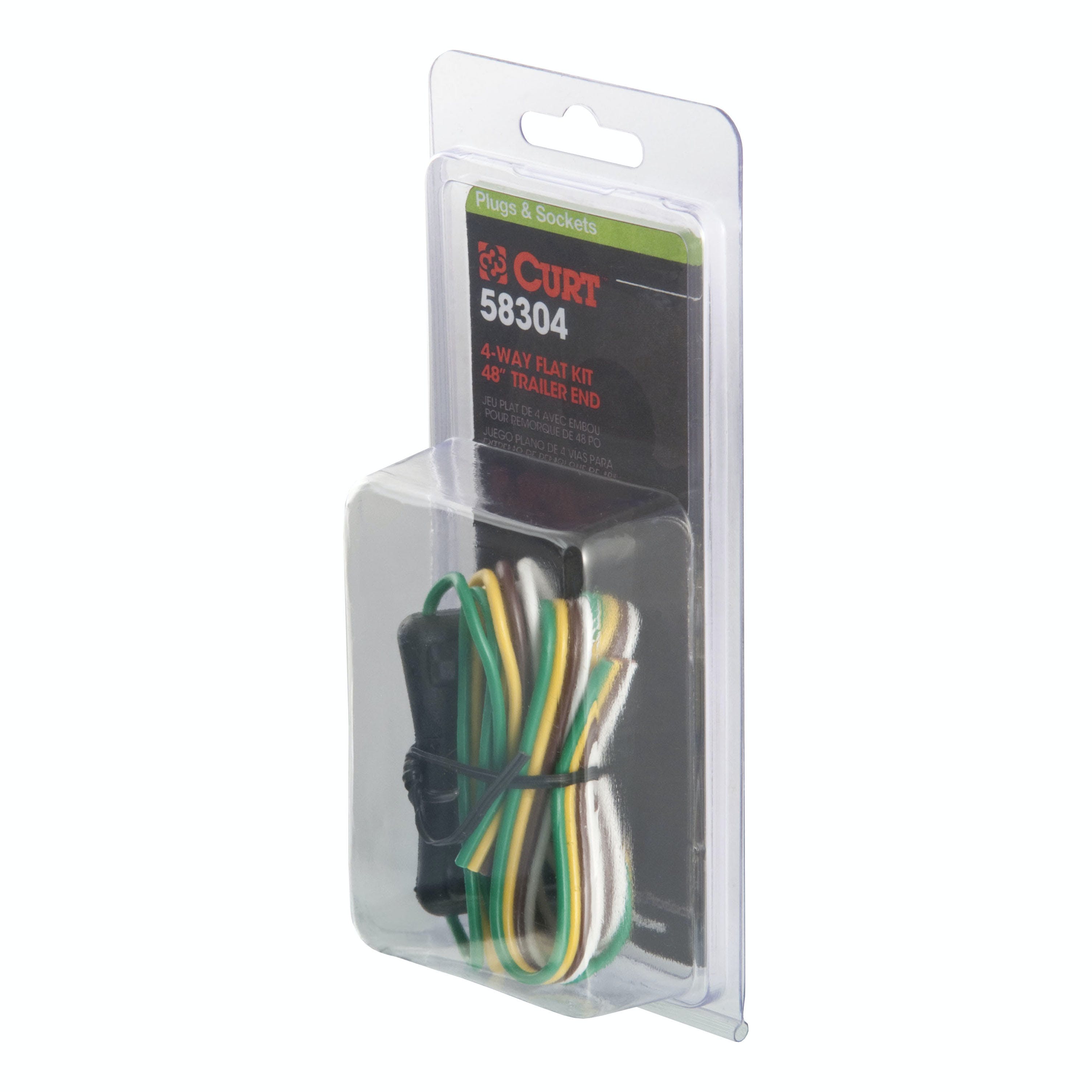 CURT 58304 4-Way Flat Connector Plug and Socket with 12 Wires Each (Packaged)