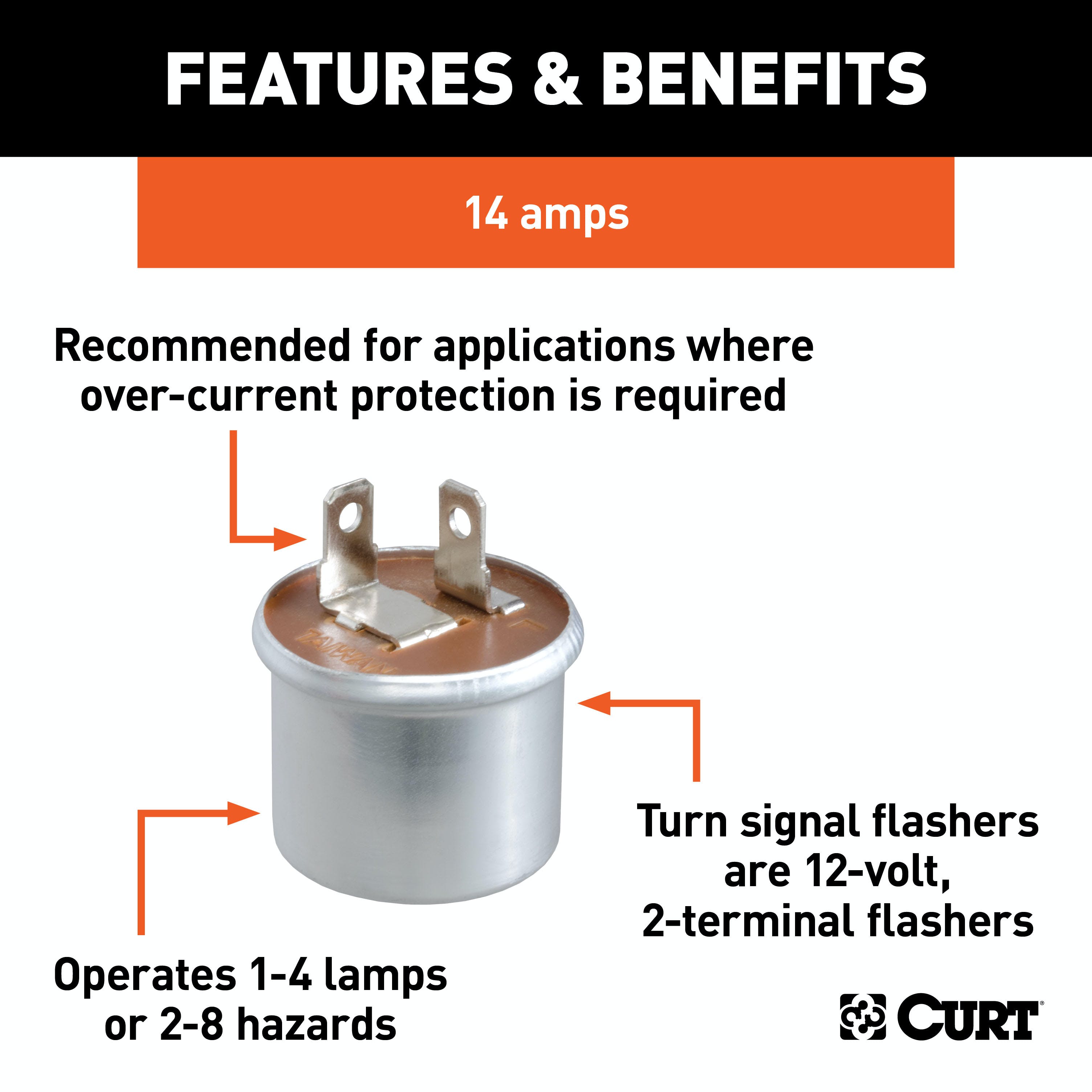 CURT 58310 14-Amp Turn Signal Flasher (1-4 Lamps, 2-8 Hazards)