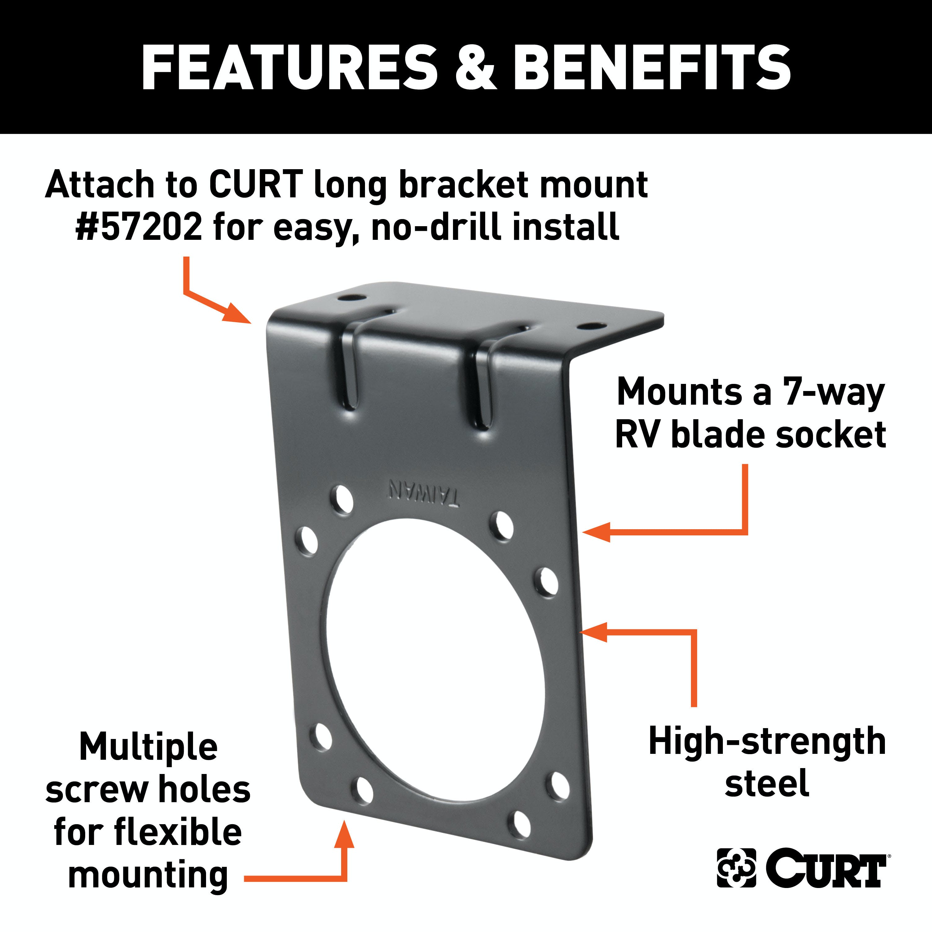 CURT 58510 Connector Mounting Bracket for 7-Way RV Blade (Heavy-Duty, Black)