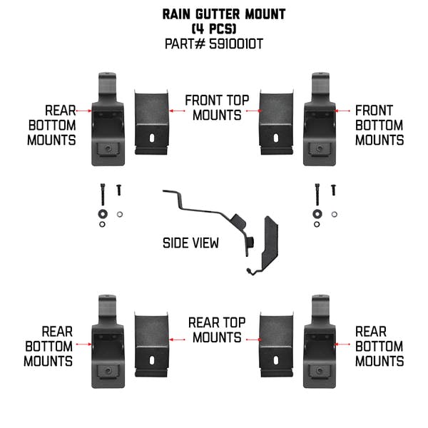 Go Rhino 5910010T SRM Rack, 4 pc Rain Gutter Mount Kit
