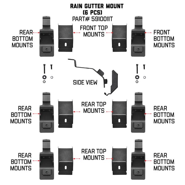 Go Rhino 5910011T SRM Rack, 6 pc Rain Gutter Mount Kit