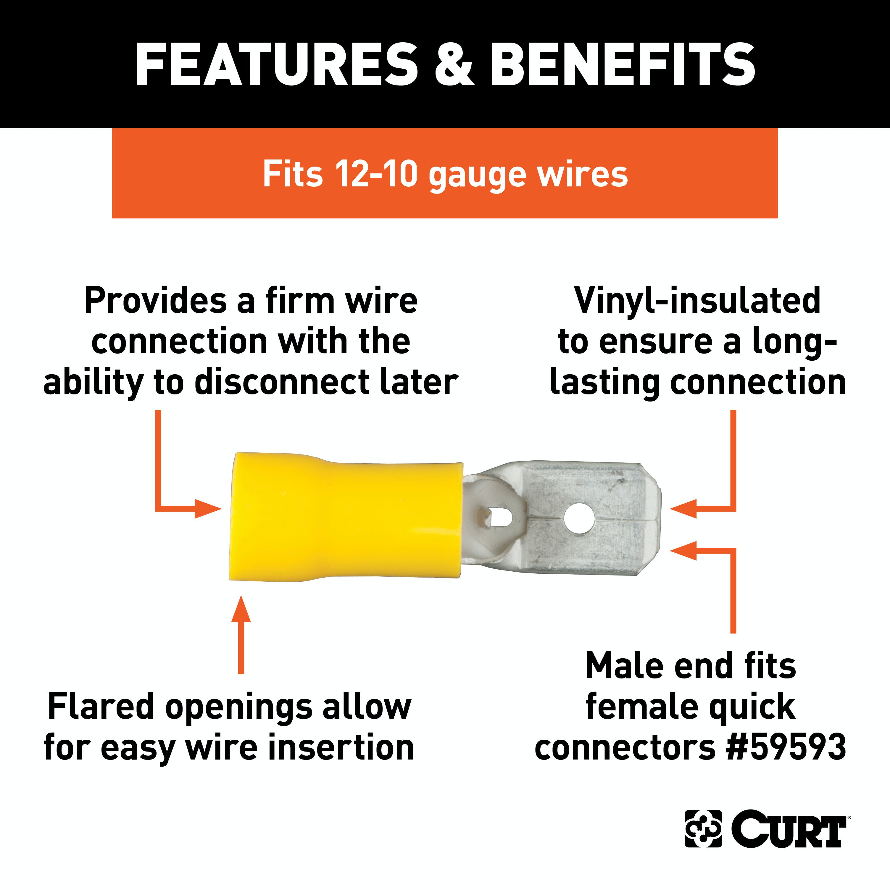 CURT 59433 Male Quick Connectors (12-10 Wire Gauge, 100-Pack)