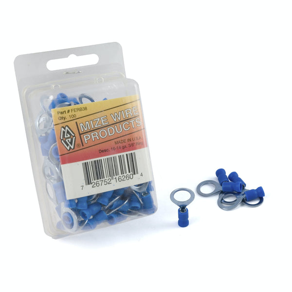 CURT 59523 Ring Terminals (16-14 Wire Gauge, 3/8 Stud Size, 100-Pack)