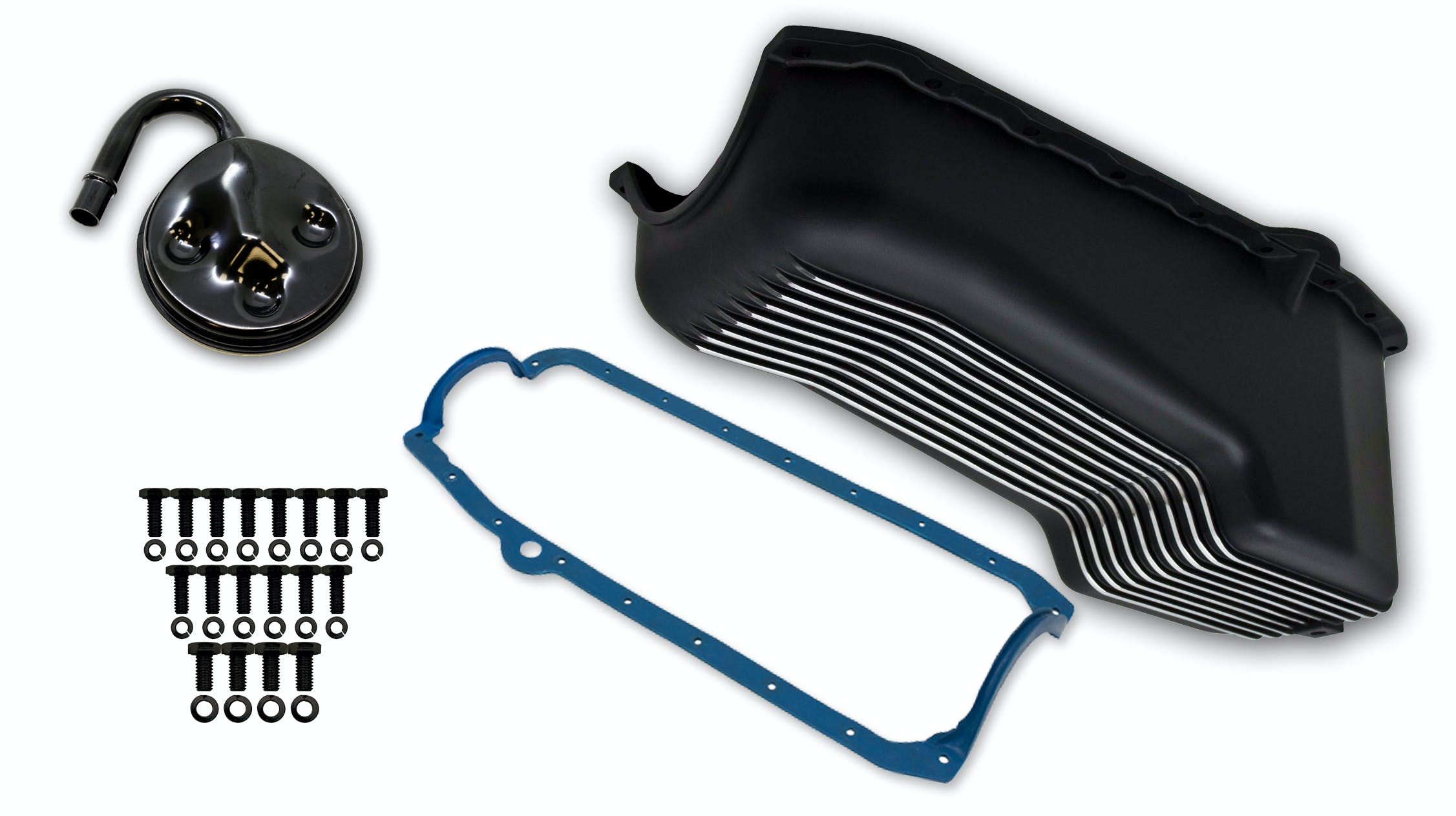 Weiand 6000FWND ALUM OIL PAN KIT BLK SBC FINNED