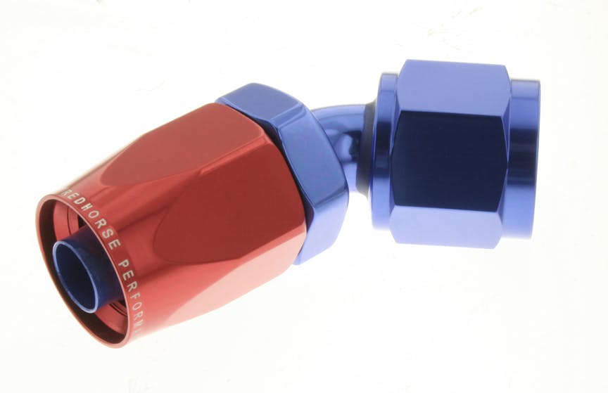 Redhorse Performance 6045-08-1 -08 45 degree Female Aluminum Hose End - red and blue