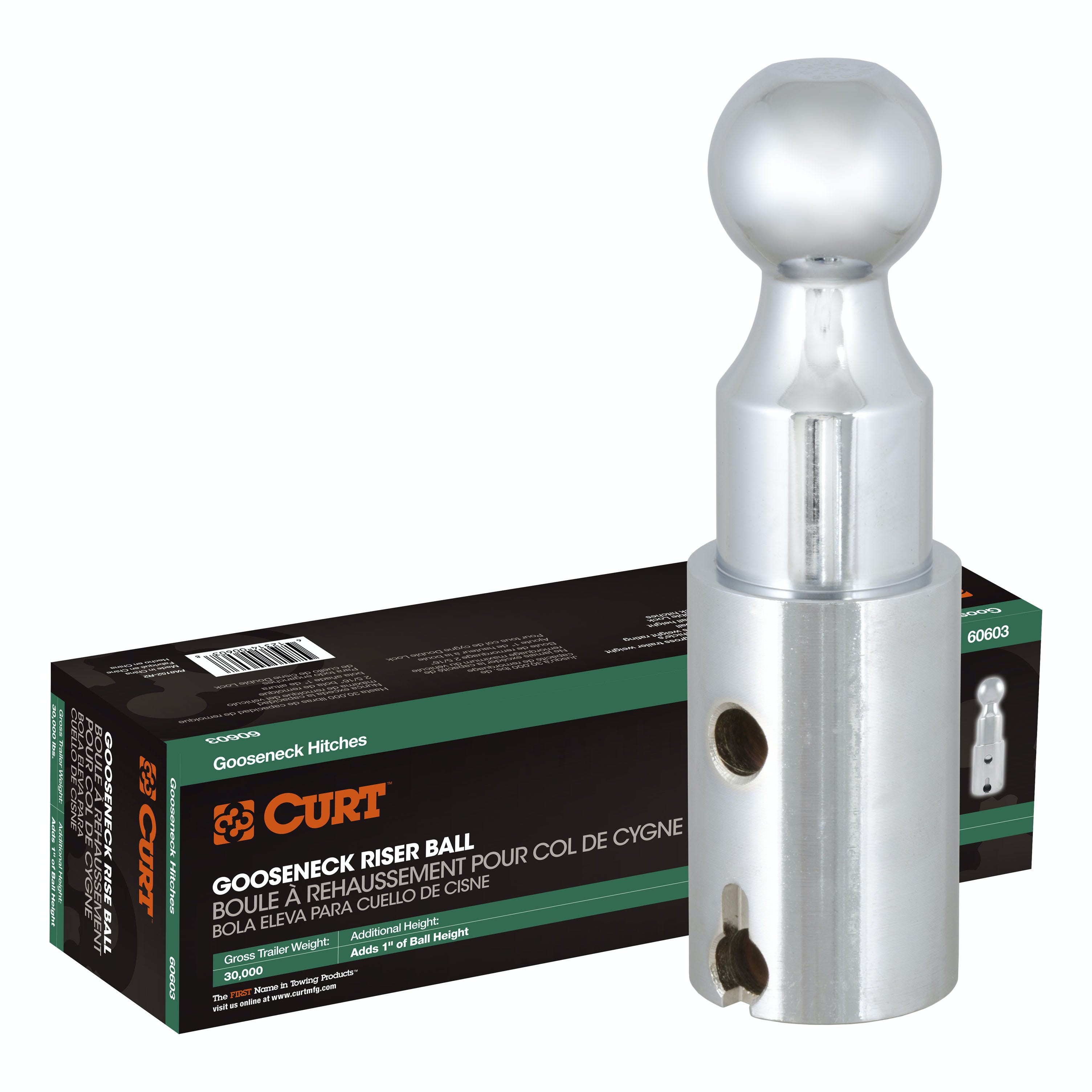 CURT 60603 Double Lock 2-5/16 Riser Gooseneck Ball (1 Rise for Bed Liner)