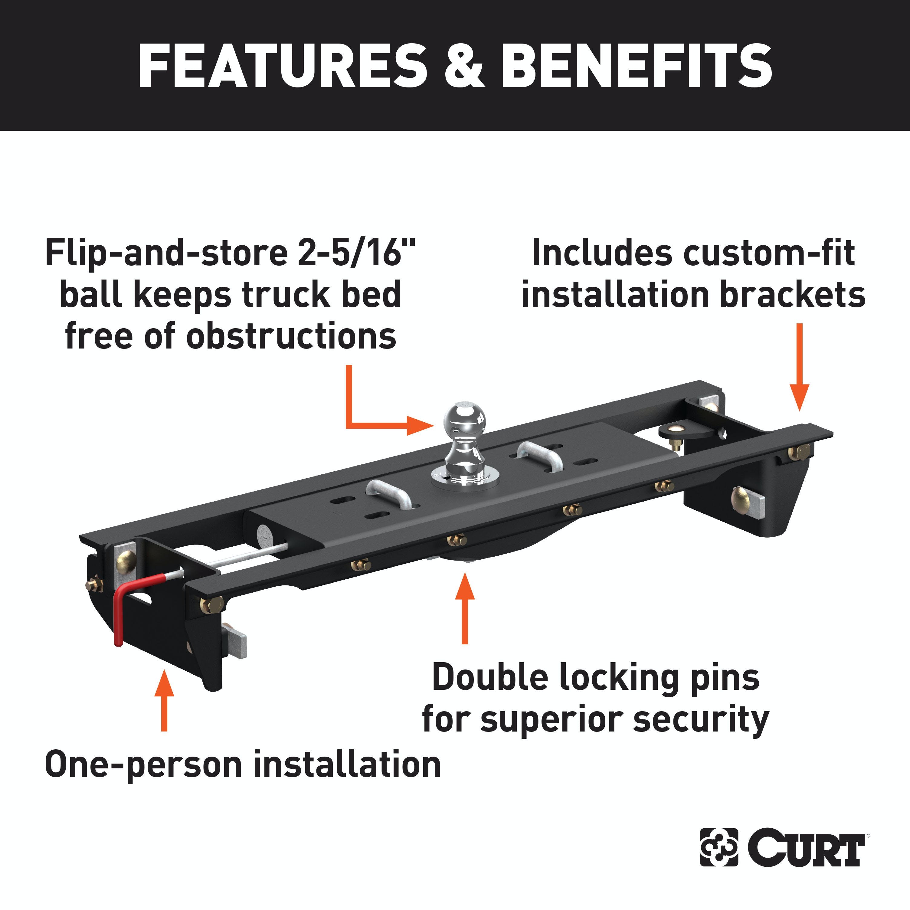 CURT 60683 Double Lock EZr Gooseneck Hitch Kit with Brackets, Select Ford F-250, F-350