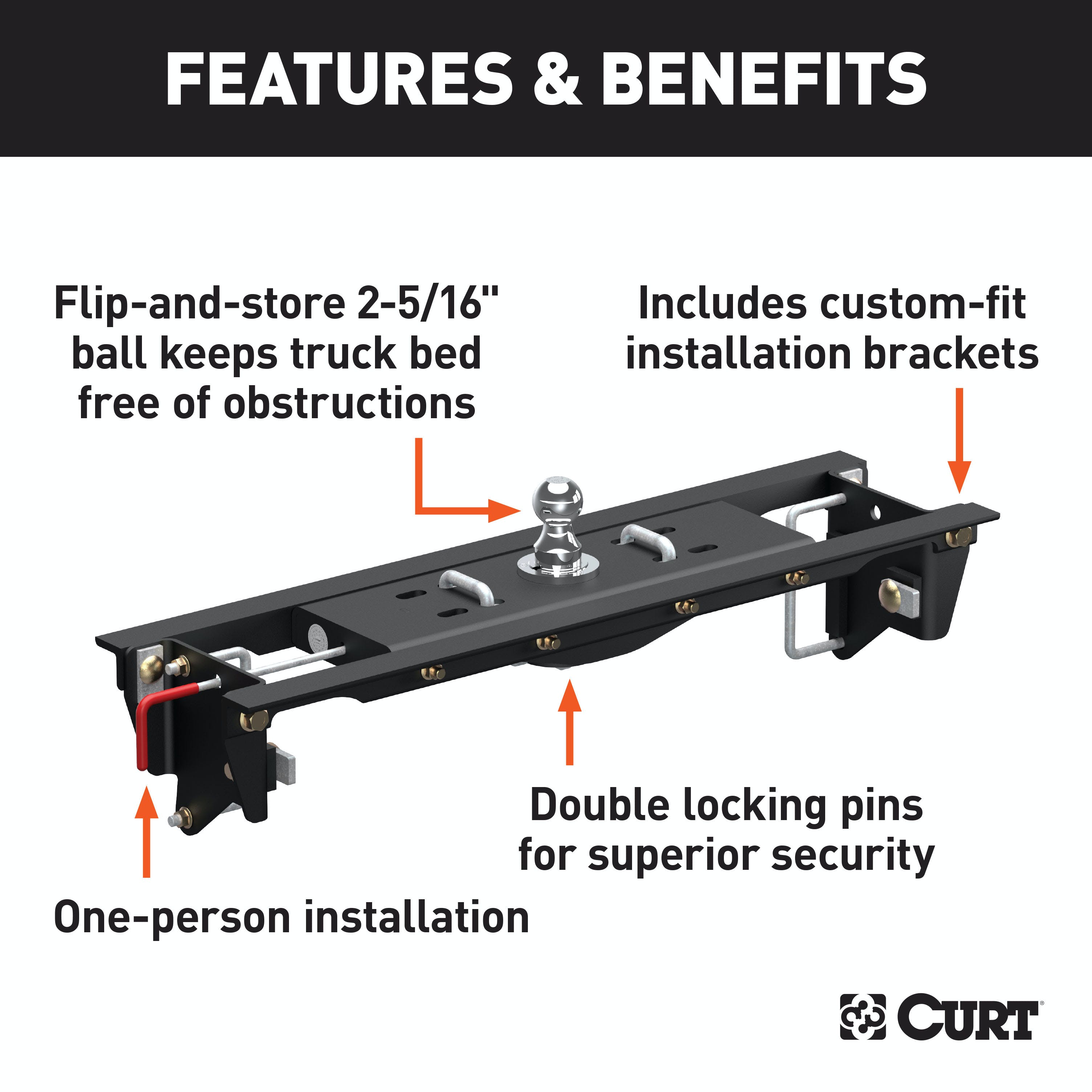 CURT 60685 Double Lock EZr Gooseneck Hitch Kit with Brackets, Select Ford F-250, F-350