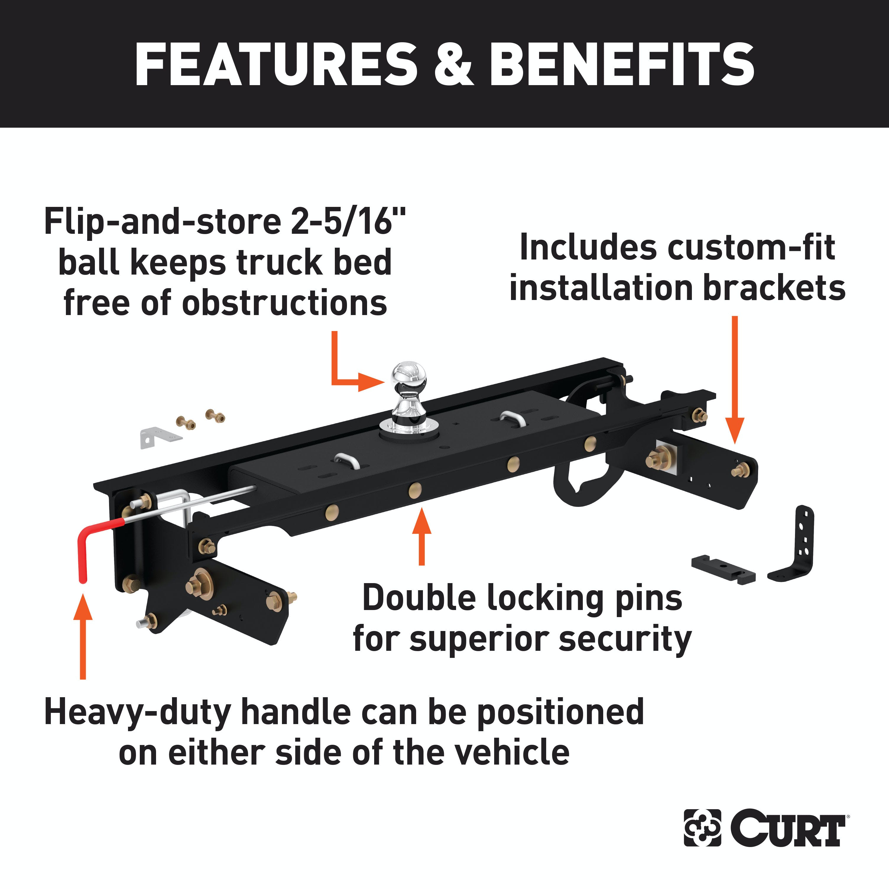 CURT 60720 Double Lock Gooseneck Hitch Kit with Brackets, Select Ford F-250, F-350, F-450