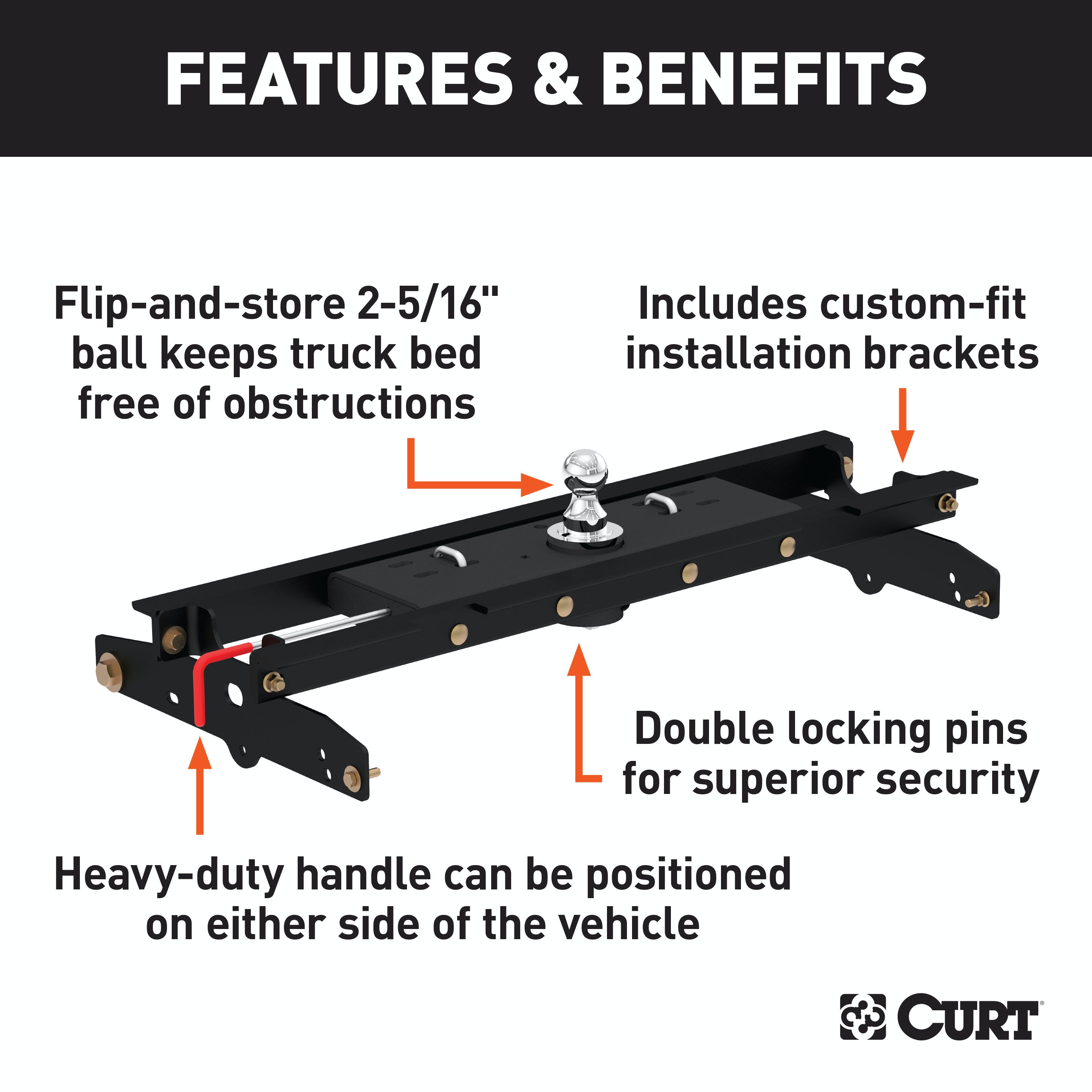 CURT 60722 Double Lock Gooseneck Hitch Kit with Brackets, Select Ford F-150, F-250