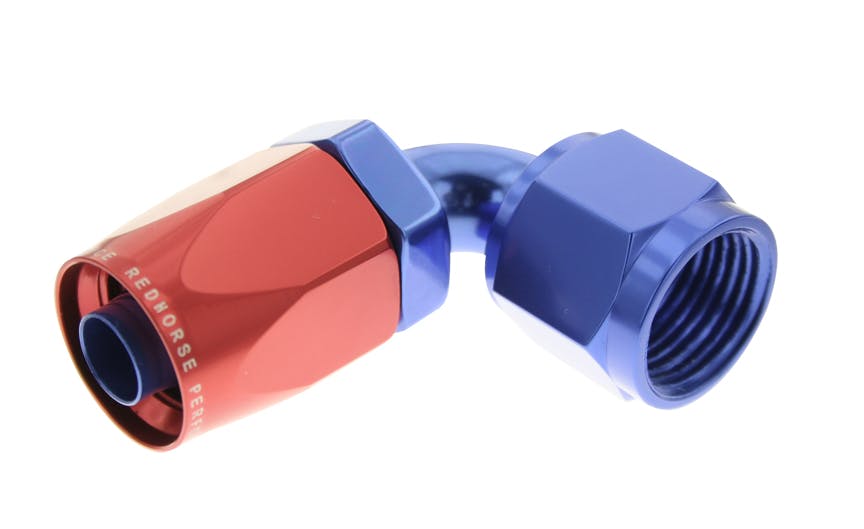 Redhorse Performance 6090-08-1 -08 90 degree Female Aluminum Hose End - red and blue