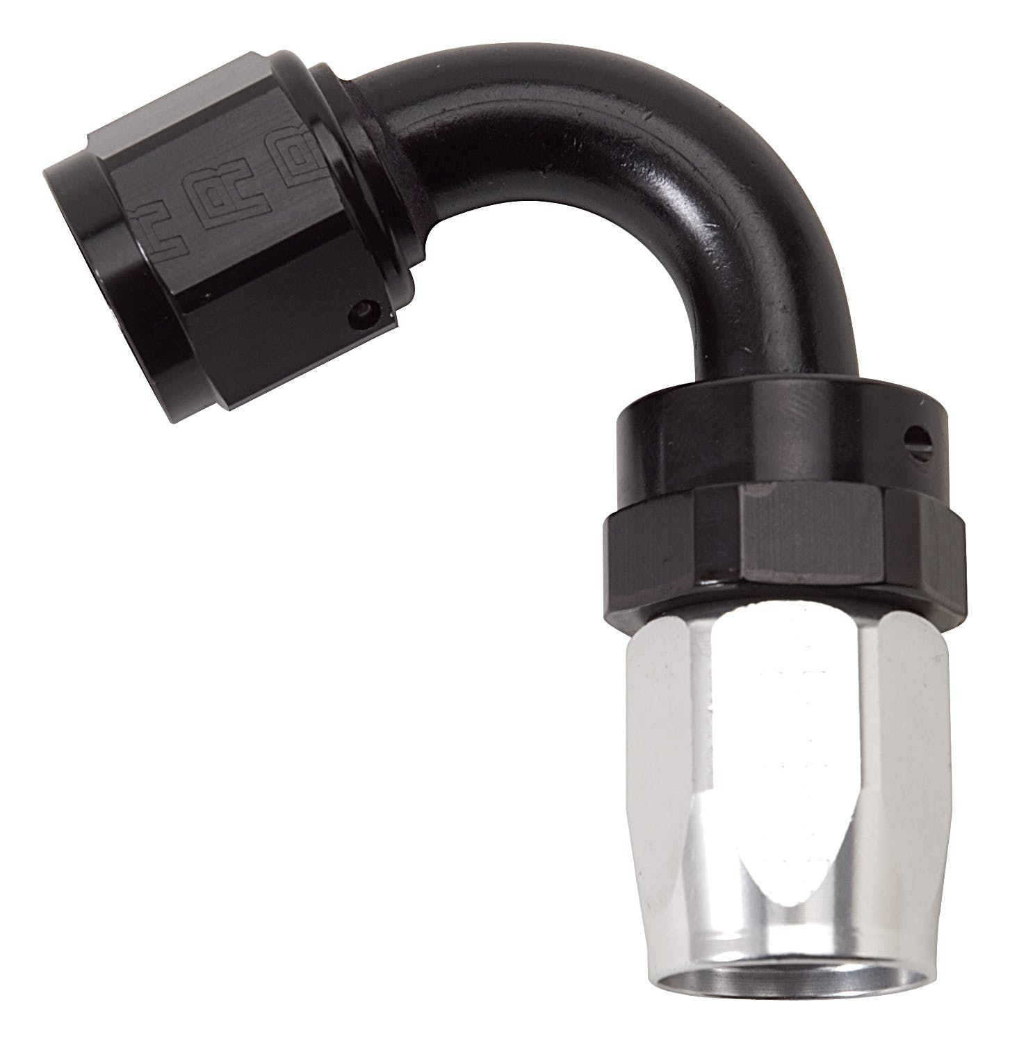 Russell 613403 Hose End  #6 AN. Swivel 120° Tight Radius Clear/Black Anodized