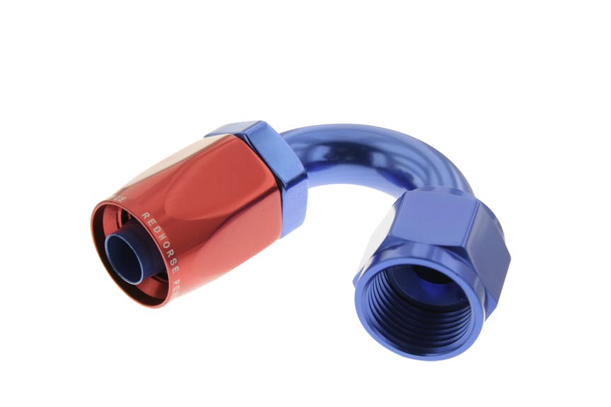 Redhorse Performance 6150-06-1 -06 150 degree Female Aluminum Hose End - red and blue