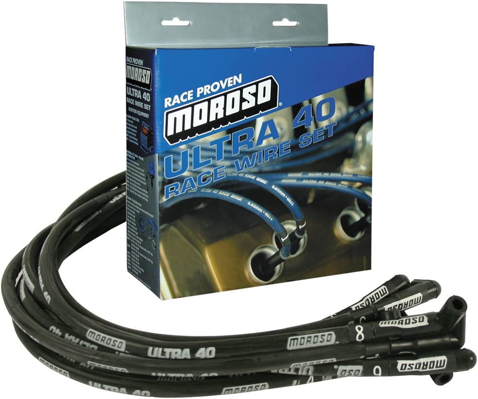 Moroso 73822 Ultra 40 Black Custom Wire Set (Sleeved, Ford 351W, HEI, 135° Boots)
