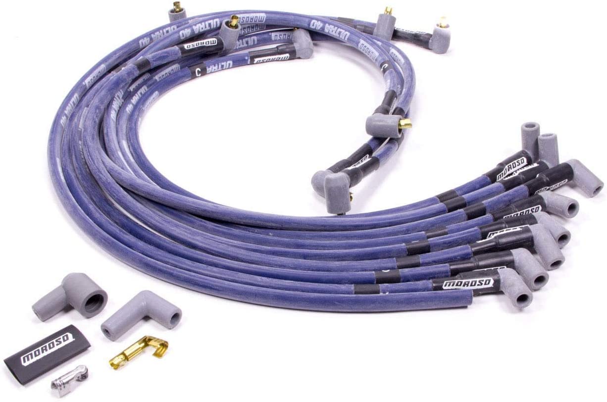 Moroso 73605 Ultra 40 Blue Custom Wire Set (Sleeved, SBC, Under Header/Non-HEI, 90° Boots)