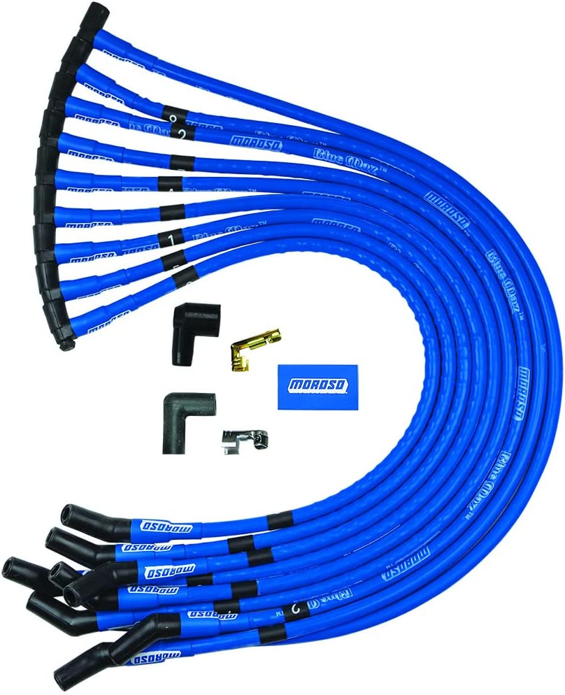Moroso 72426 Blue Max Custom Race Wire Set (Blue/Sleeved/Ford 351W/Over VC/HEI/135° Boots)