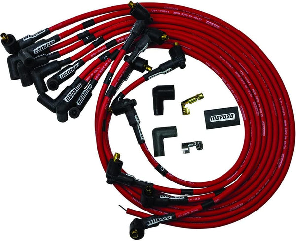 Moroso 73685 Ultra 40 Red Custom Wire Set (Unsleeved, SBC, Under Header/Non-HEI)