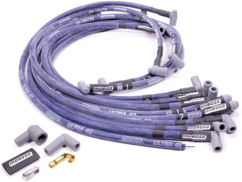 Moroso 73607 Ultra 40 Blue Custom Wire Set (Sleeved, SBC, Under Header/HEI, 90° Boots)