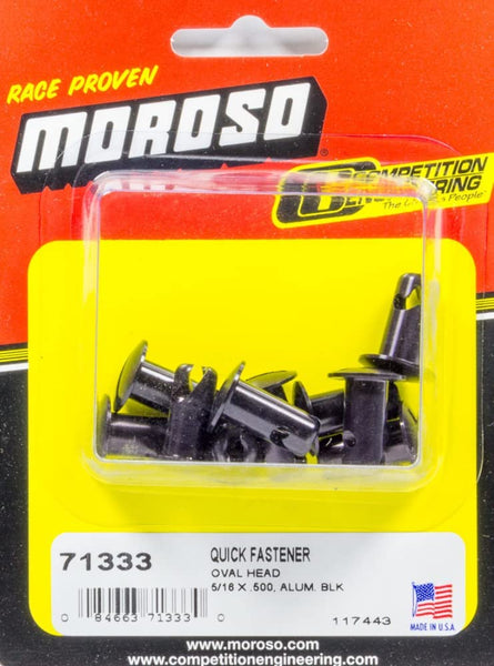 Moroso 71333 5/16 Slotted Oval-Head Quick Fasteners (Black-Aluminum/.500-Medium/10pk)