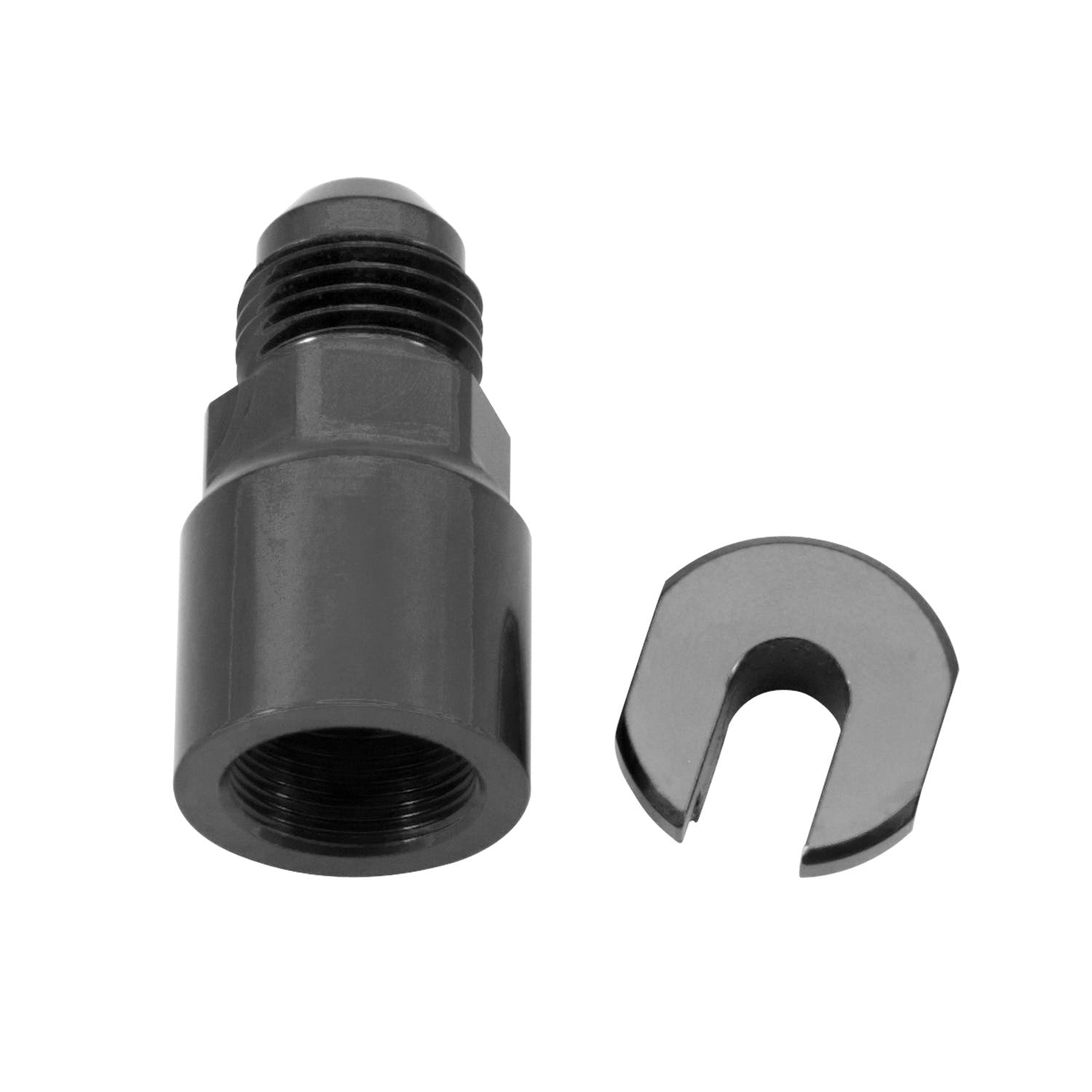 Russell 641303 EFI fuel fitting; 6-AN male to 1/4 inch female quick connect; black finish