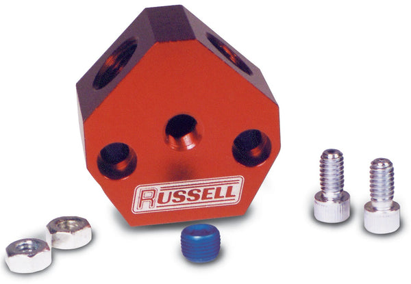 Russell 650360 Billet Fuel Block 1/2in Inlet 3/8in Outlet