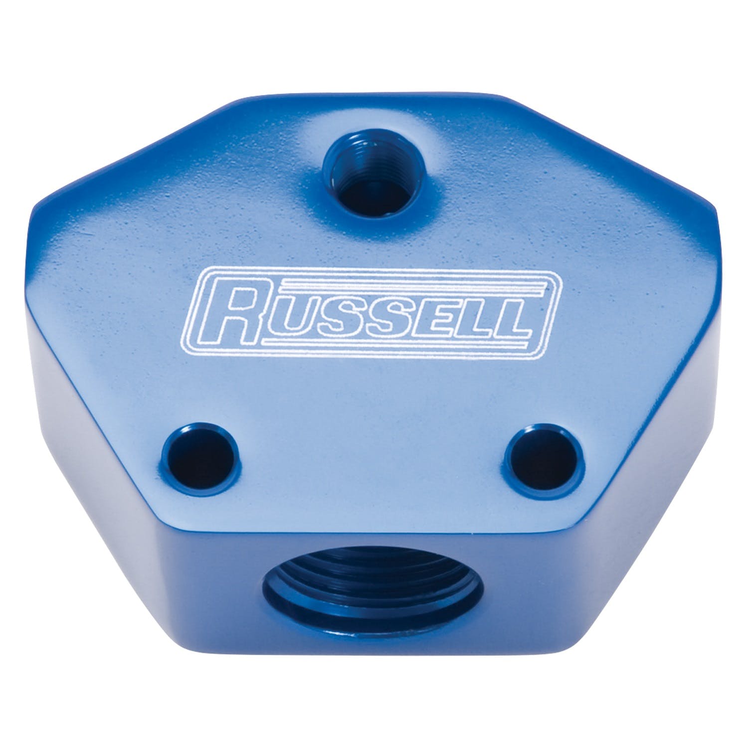 Russell 650410 Blue Anodized Billet Y Block With -10 Inlet And -8 Outlet