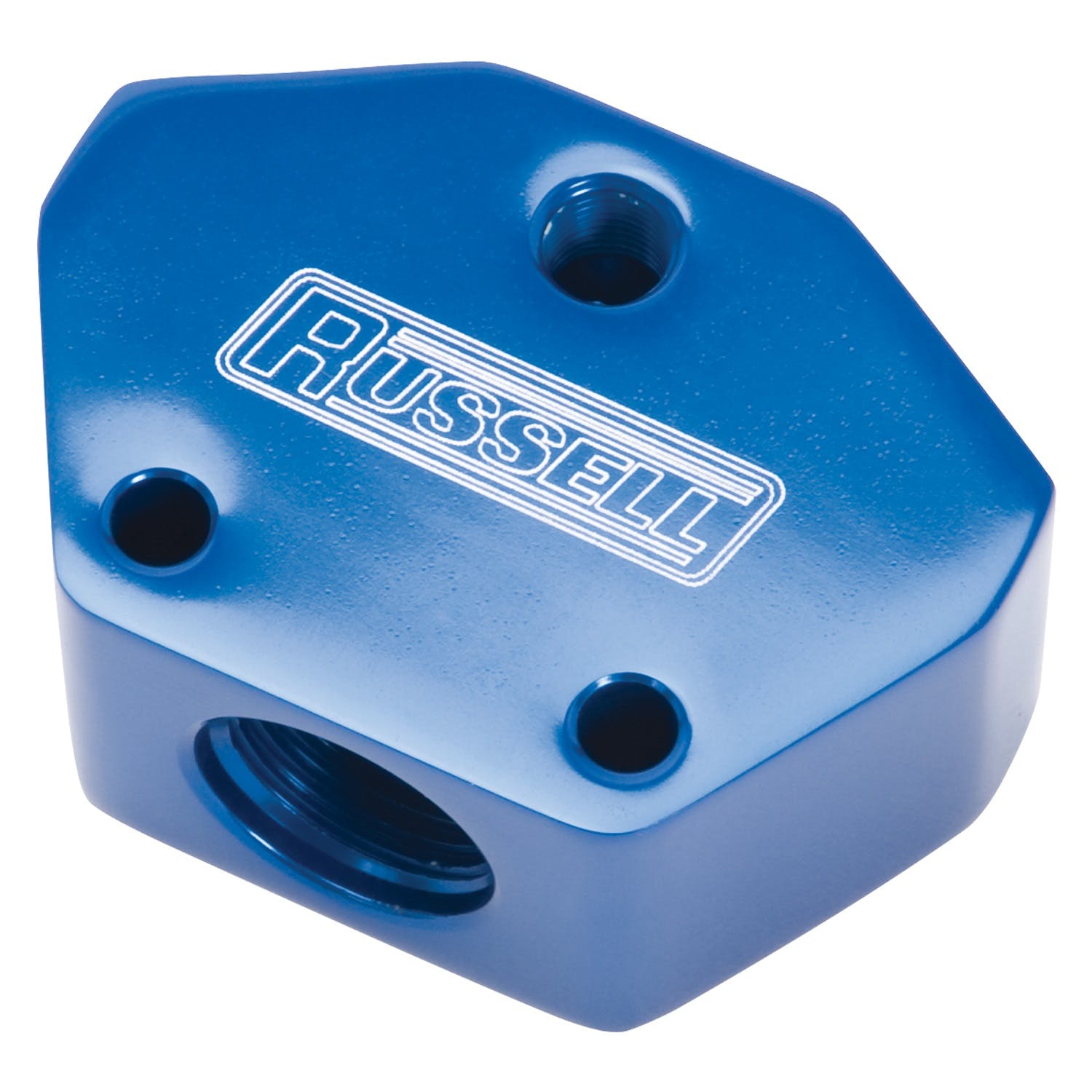 Russell 650410 Blue Anodized Billet Y Block With -10 Inlet And -8 Outlet