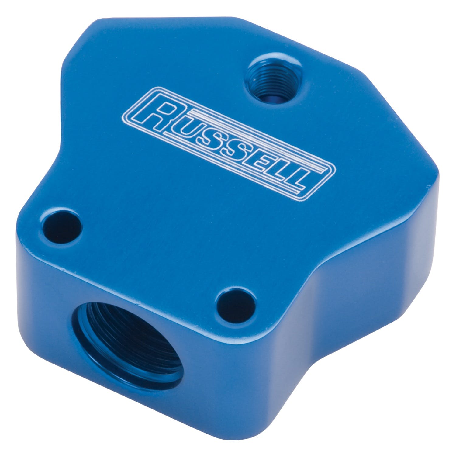 Russell 650420 Blue Anodized Billet Y Block With -10 Inlet And -10 Outlet