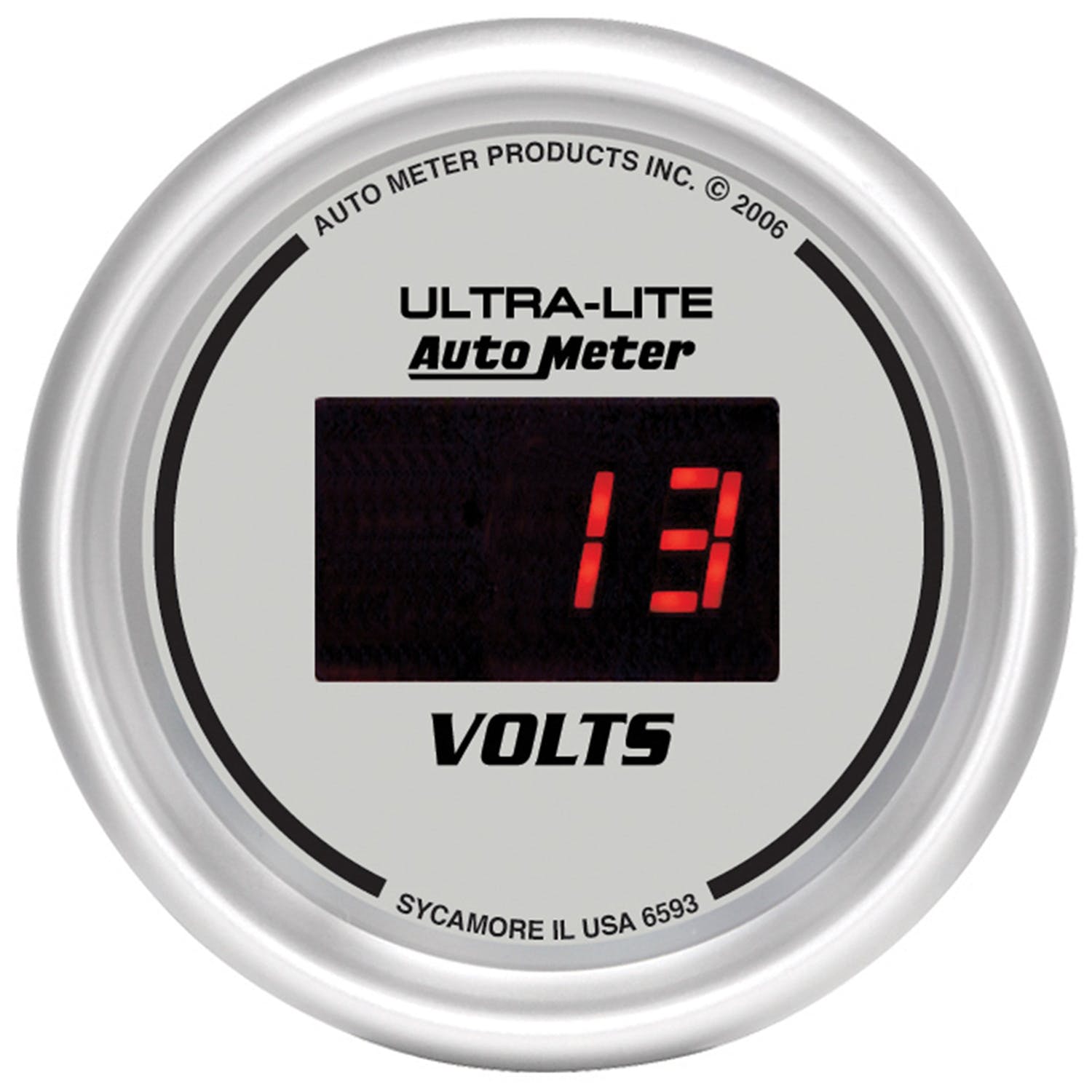 AutoMeter Products 6593 Gauge; Voltmeter; 2 1/16in.; 18V; Digital; Silver Dial w/Red LED