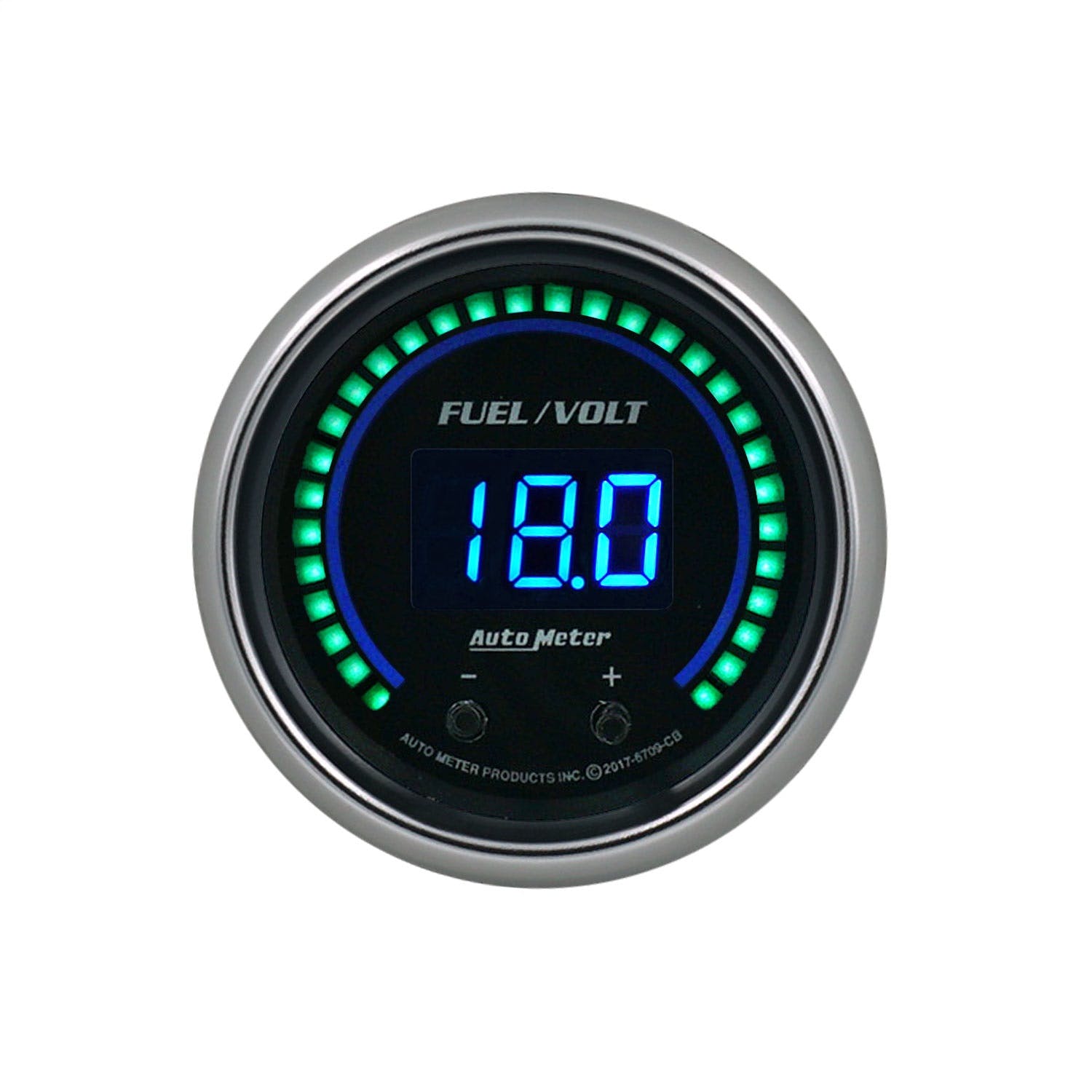 AutoMeter Products 6709-CB Gauge, Fuel/Volt, 2 1/16 Two Channel, Selectable, Cobalt Elite Digital