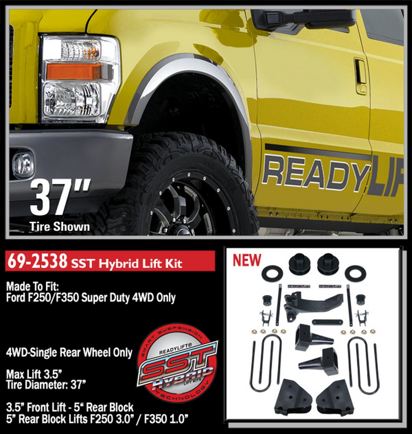 ReadyLIFT 69-2538 3.5" SST Lift Kit with 5" Rear Tapered Blocks - 1 pc Drive Shaft without Shock