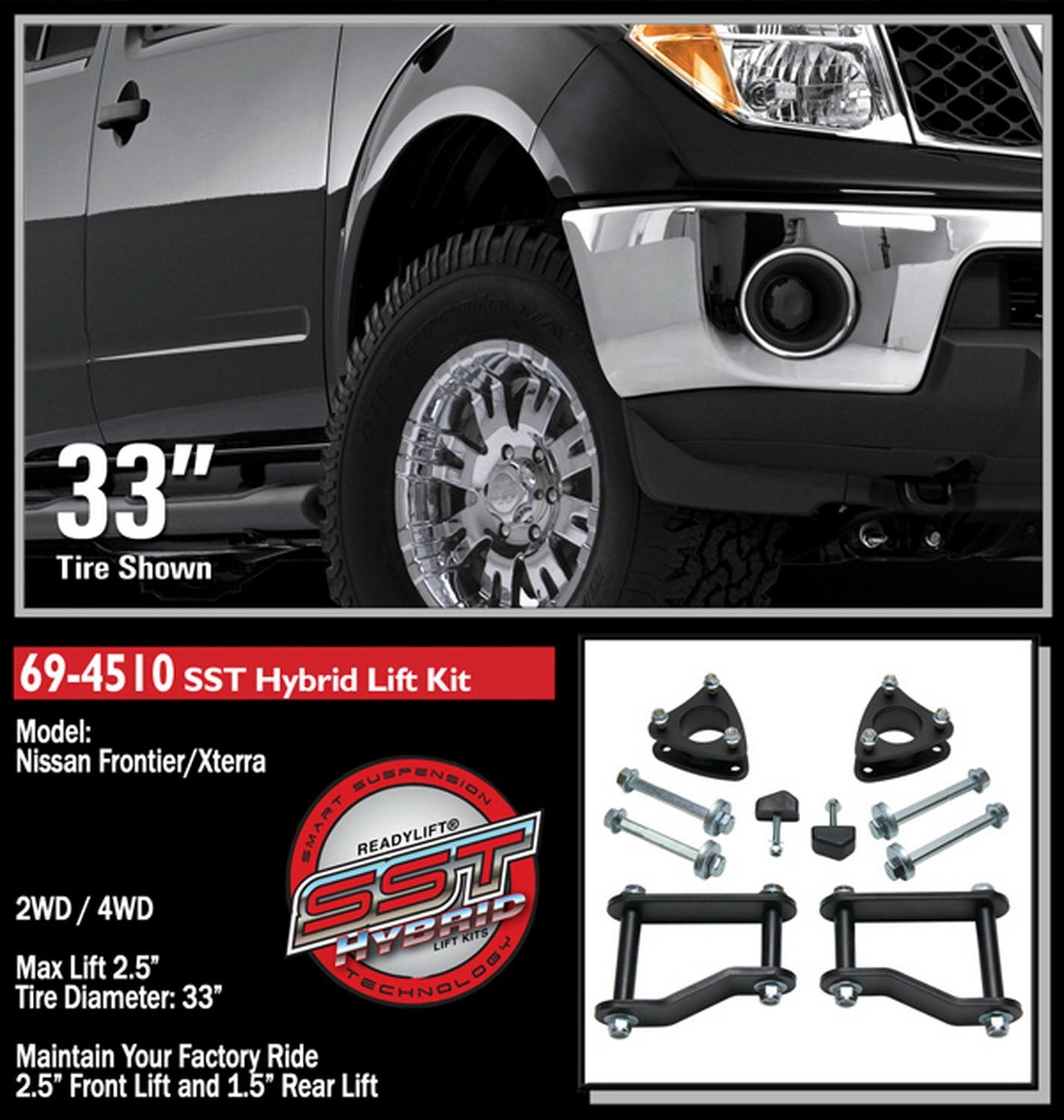 ReadyLIFT 69-4510 2.5" SST Lift Kit Front with 1.5" Rear Shackle without Shocks