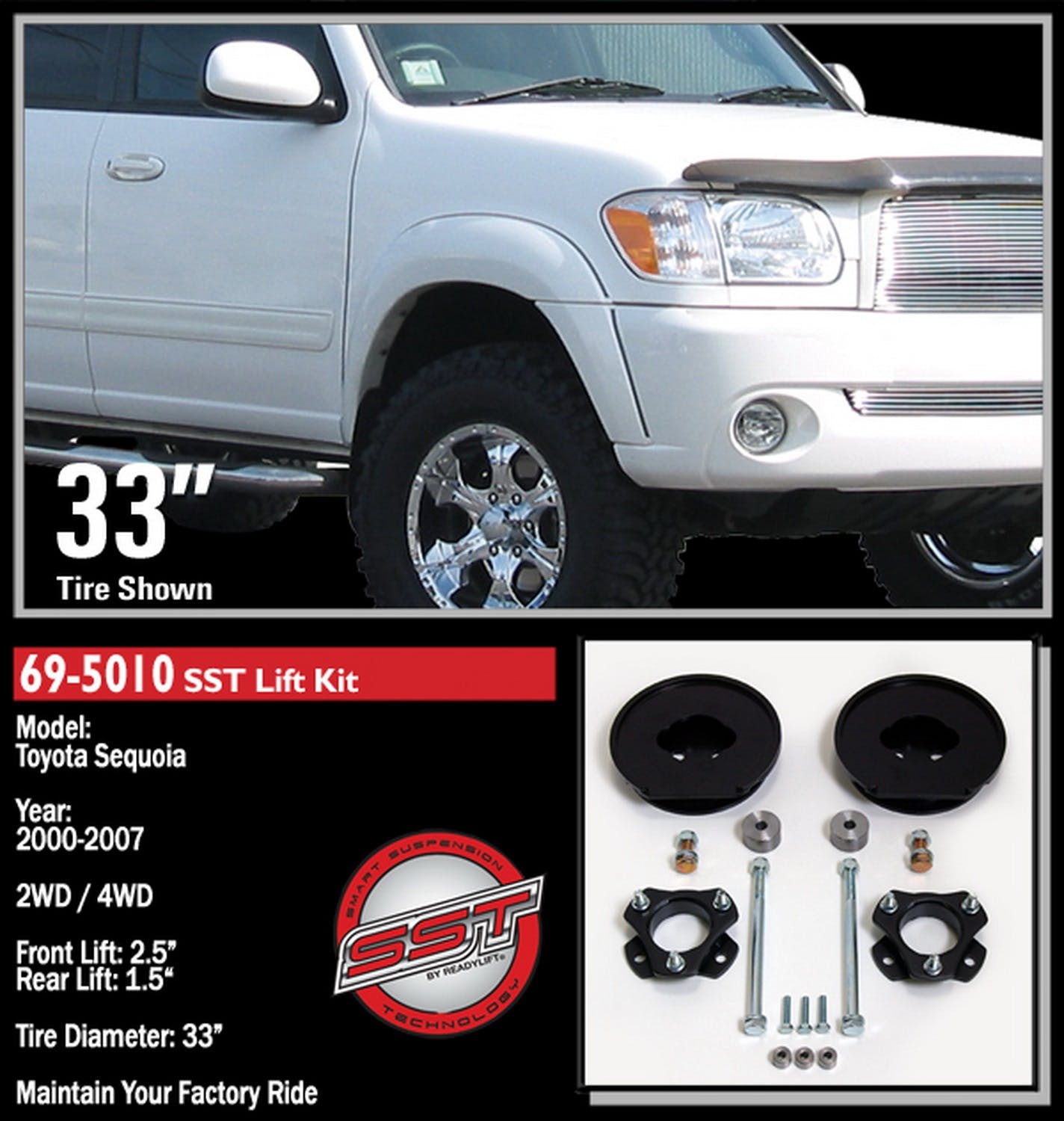 ReadyLIFT 69-5010 2.0" SST Lift Kit Front with 1"Rear Spacer without Shocks