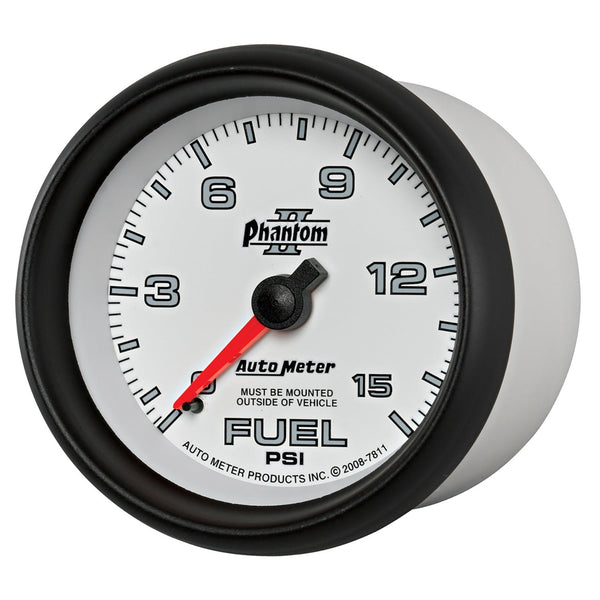 AutoMeter Products 7811 Gauge; Fuel Pressure; 2 5/8in.; 15psi; Mechanical; Phantom II