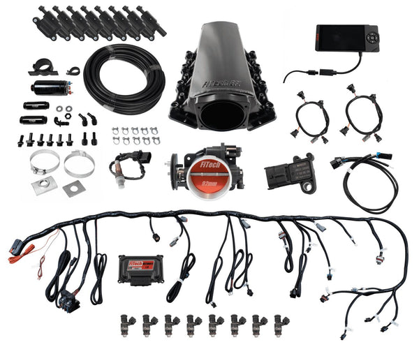 FiTech 79101 Ultimate LS Master Kit w/70001 Kit Plus Inline Fuel Pump Kit, led coil pack set