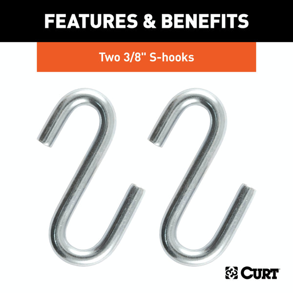 CURT 80010 48 Safety Chain with 2 S-Hooks (2,000 lbs, Clear Zinc)