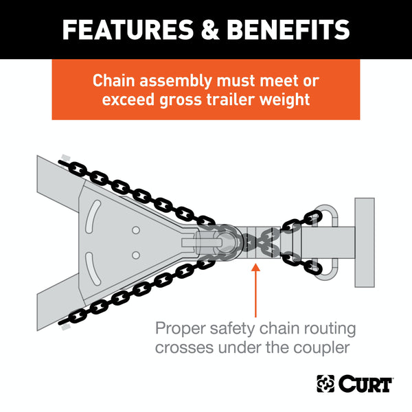 CURT 80011 48 Safety Chain with 2 S-Hooks (2,000 lbs, Clear Zinc, Packaged)