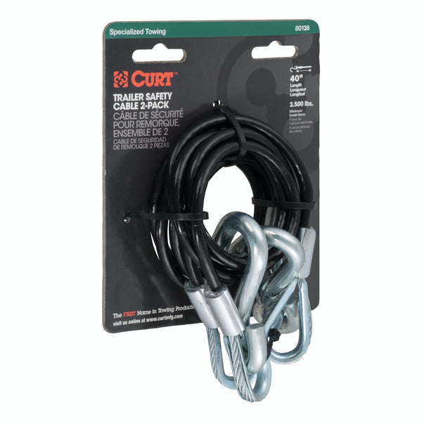 CURT 80136 43-7/8 Safety Cables with 2 Snap Hooks (3,500 lbs, Vinyl-Coated, 2-Pack)